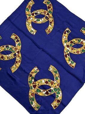 CHANEL - Navy Dark yellow Multi Scarf